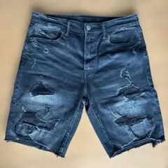 新品 未使用 アメリカンイーグルダメージ ブラックデニム ショートパンツ 32