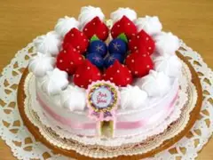 フェルト ままごと 苺とブルーベリーのホールケーキ 生クリーム お誕生日祝