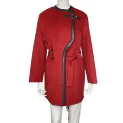 【美品】エルメス ハーフコート カシミヤ ラムスキン 34 レッド系 1Q21