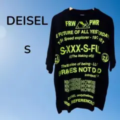 DIESEL ディーゼル Tシャツ グラフィック ブラック/蛍光グリーン S