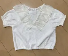 【タグ付き新品】ホワイト フリル付き 半袖ブラウス 95cm