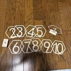 テーブルナンバー　木製数字スタンドセット 1-10 六角形