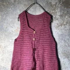【ヴィンテージ】かぎ針編み ハンドメイド ニットベスト 古着 BS25