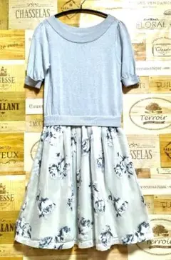 MISCH MASCH フローラルスカート 切替ニット ワンピース 半袖 M