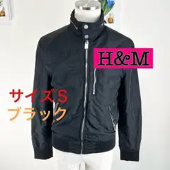 c251 H&M ブラック ナイロンライダースジャケット S ジップアップ