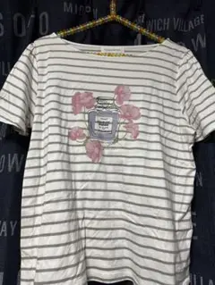 ストライプ柄花瓶プリントTシャツ サイズ38