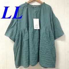 【新品】 グリーン系 コットン チュニック 半袖 LL