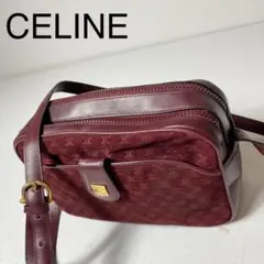 CELINE セリーヌ ショルダー バッグ スエード ワインレッド マカダム柄