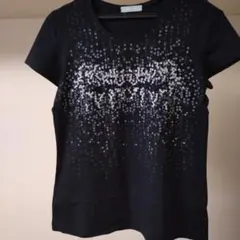 SYMPATHIQUE ブラック スパンコール 半袖Tシャツ