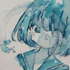 Ｎｏ．31オリジナル手描き原画イラスト 一点物『溶けるブルー』ポストカードサイズ