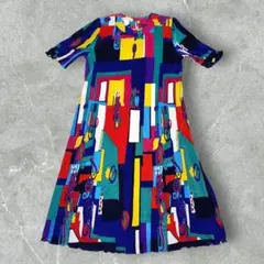 Glatt Fashion　半袖ロングワンピー　マルチカラー　プリーツ生地　ハデ