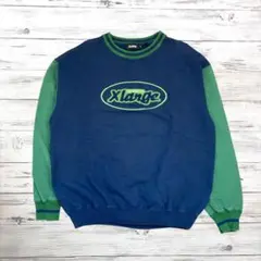 XLARGE スウェット 刺繍ロゴ ネイビー×グリーン M 0298