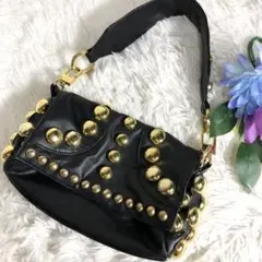 【極美品】SLY スライ ゴールド スタッズ レザー ブラック パーティ バッグ