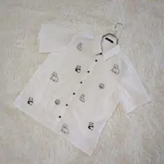 【チップクリップ】半袖シャツ　ブラウス　動物刺繍　ホワイト　M