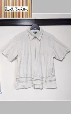 【Paul Smith】ジップアップシャツ/半袖/クリーム/無地/ロゴ/美品
