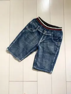 【送料込】デニム 半ズボン 150サイズ ストライプウエストバンド