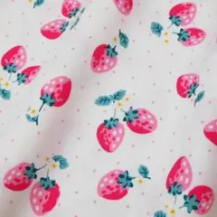 ●布 イチゴとかわいいお花 水玉柄 幅110×50cm オックス オフホワイト