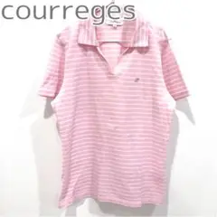 courreges クレージュ ボーダー スキッパー 刺繍ロゴ 半袖 ポロシャツ