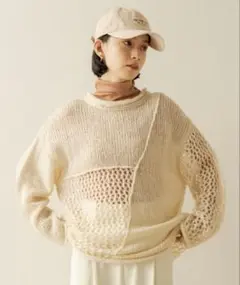 【8/31までの出品 】 ANGIE 起毛メッシュ編み切り替えニット ベージュ