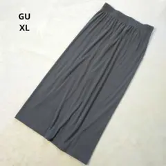 GU リブナロー スリット ロングスカート Wゴム グレー XL 大きいサイズ