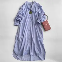 美品　avecmoi　アヴェクモワ　シャツワンピース　ロングワンピース　水色