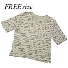 ベージュ 英字 文字プリント 半袖Tシャツ FREEサイズ