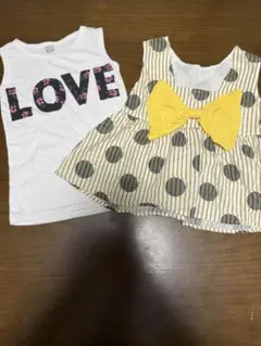 LOVEプリントTシャツとドット柄トップスセット