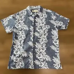 美品 Roushatte アロハシャツ くすみブルー　ハイビスカス柄 L