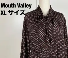 Mouth valley ワンピース　長袖　リボン付き 　黒　ドット柄 XL