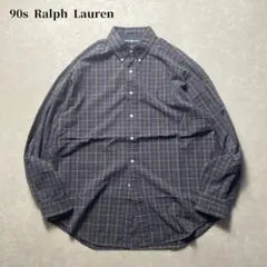 90s Ralph Laurenボタンダウンチェックシャツ長袖ネイビーBLAKE