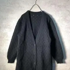 【ヴィンテージ】レッド 透かし編み 黒カーディガン 古着 used AS74