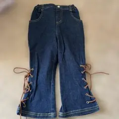 デニム レースアップ フレアパンツ
