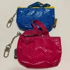 チェック柄ポーチセット 青 ピンク