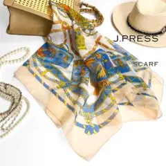 【美品】J.PRESSジェイプレス イタリア製 シアー大判スカーフ