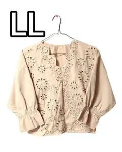 【FABIA】透かし刺繍★７分袖ブラウス（LL）中古