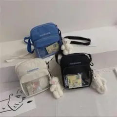 痛バッグ 見せバッグ 可愛いミニ痛ショルダーバッグ 小さめ 黒 軽量 透明クリア