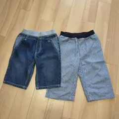 120cm デニムとストライプのハーフパンツ 2枚セット