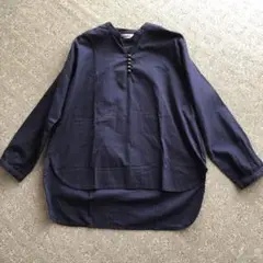 omake　ヘンリーネック　ブラウス　 シルク混　ネイビー　希少品