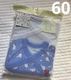 新品　ユニクロ　長袖ボディースーツ　60サイズ　水色　ネコ