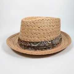 美品 ノックス グラバー 中折れ ストローハット 麦わら帽子 ペイズリー