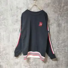 【古着】bum 長袖トレーナー トップス ロゴ刺繍 黒赤 Uネック Lサイズ