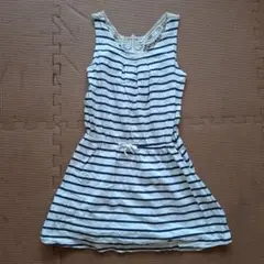 H&M ボーダー ノースリーブワンピース 女の子 白 爽やか バックデザイン