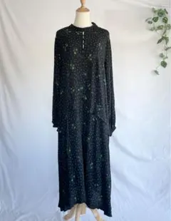 USA vintage dress フリル マキシワンピース スタンドカラー