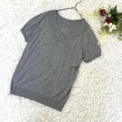 〝ビスvis〟サマーニット　Ｖネックトップス　グレー　Mサイズ