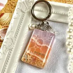 夕方の浜辺のキーホルダー① chackymade 夕焼け　サンセット 海塗り