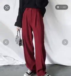 me+em select 太ベルトハイウエストカラータックスラックス