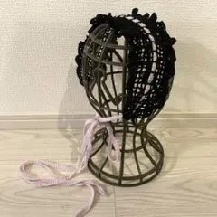 クロミ風　ブラックとパープルのヘッドドレス　キラキラ　顎紐長め　カチューシャ