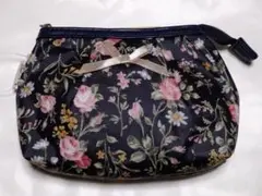 花柄ポーチ　濃紺　ネイビー
