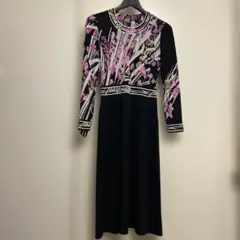 レオナール ワンピース 花柄 トリム ウエストマーク シルク フランス製 S相当