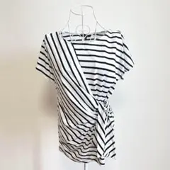P＆Ｄ ストライプ ラップスタイル Tシャツ 半袖 M ホワイト ブラック 38